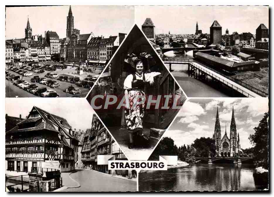 CPM Strasbourg Place Kleber Ponts Couverts Alsacienne Bain aux plantes Eglise Saint Paul