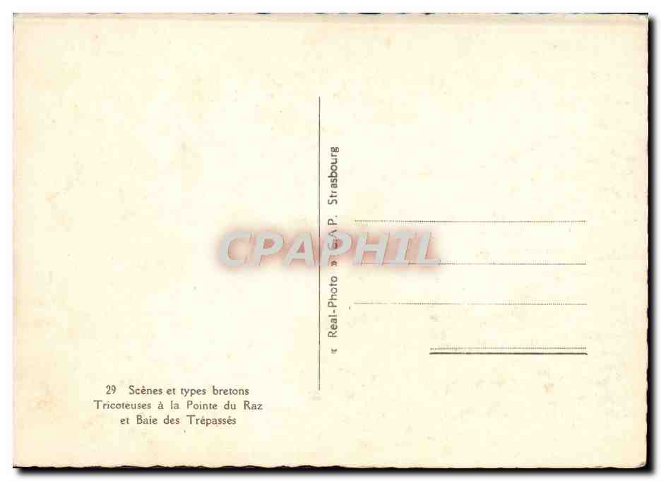 CPM Scenes et Types Bretons Tricoteuses a la pointe du Raz et baie des Trepasses Folklore — Verso