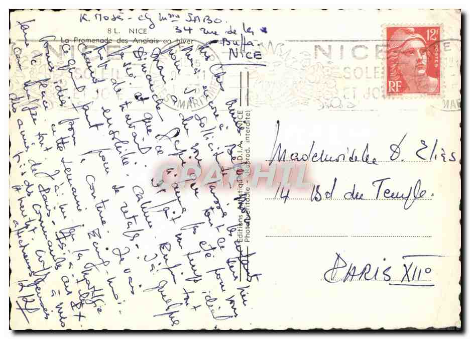 CPM Nice La promenade des Anglais en hiver — Rückseite