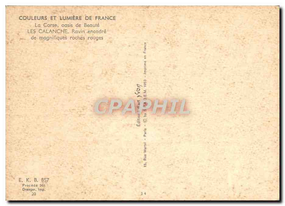 Les Calanche, ravine encadrée de magnifiques roches rouges — Éditions E. K. B. 857 — Achterkant
