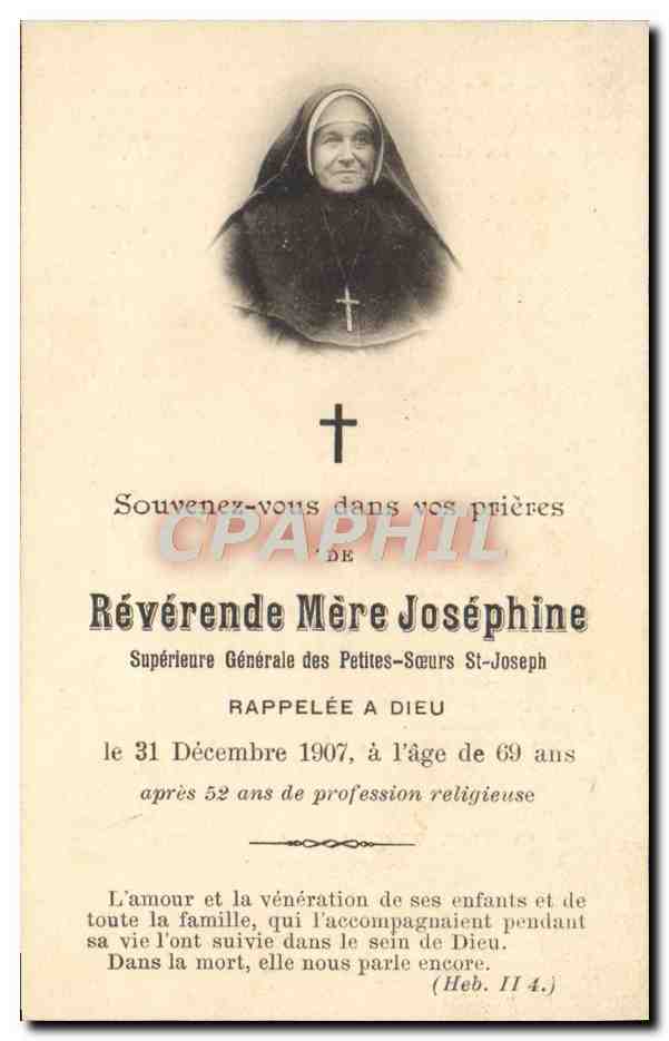 Reverend Mutter Joséphine — Generalsuperiorin der Kleinen Schwestern von St. Joseph — verstorben 1907