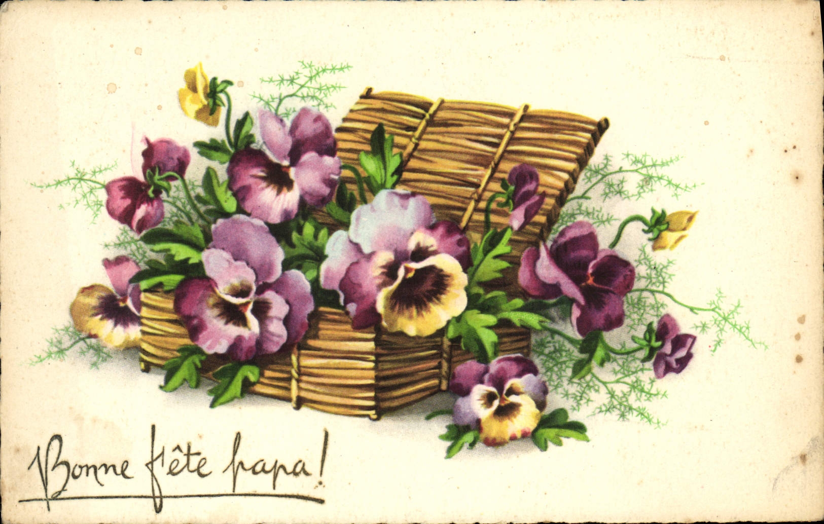 Fleurs de pensée dans un panier — Bonne fête Papa! — M. D. Paris, série 2.300