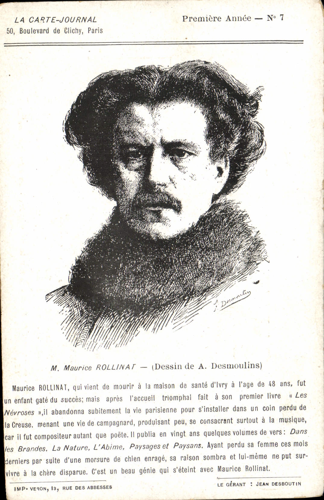 CPA La Carte Journal Boulevard De Clichy Paris Maurice Rollinat Desmoulins
