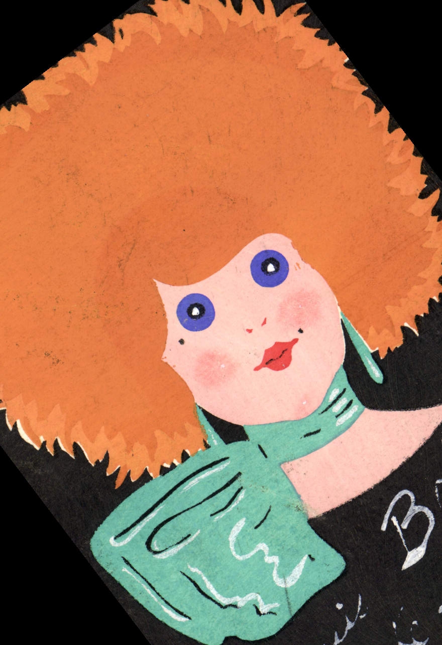 Femme aux cheveux roux — illustration stylisée — éditeur inconnu