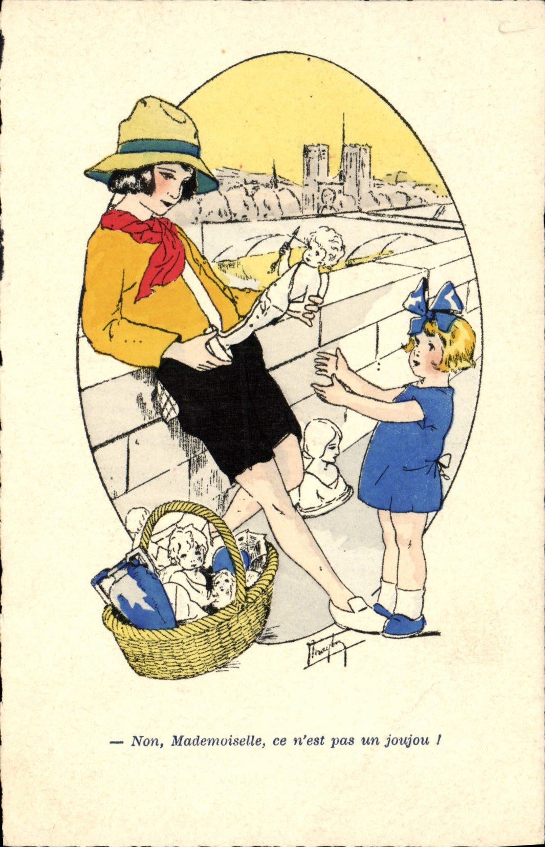 CPA Fantaisie Enfants Non Mademoiselle Ce n'Est Pas un Joujou