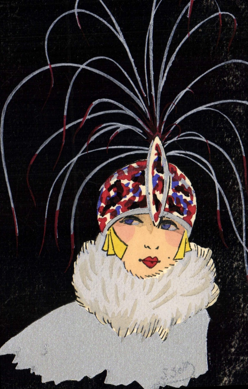 Mujer elegante con sombrero de plumas — Art déco — S. S. & C. (S. S. & C. n° 140)