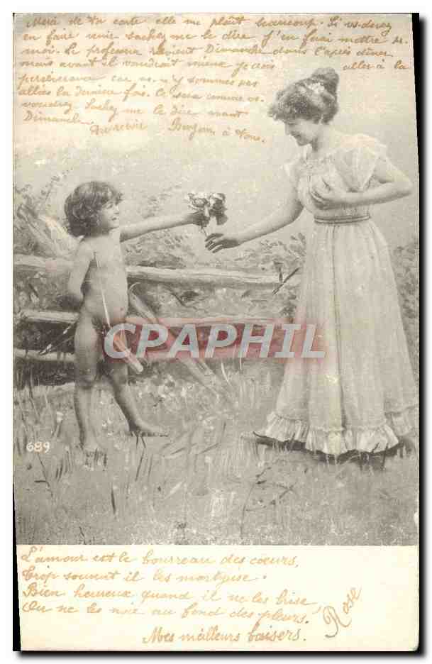 Femme et enfant — scène de jardin — éditeur anonyme, n° 689