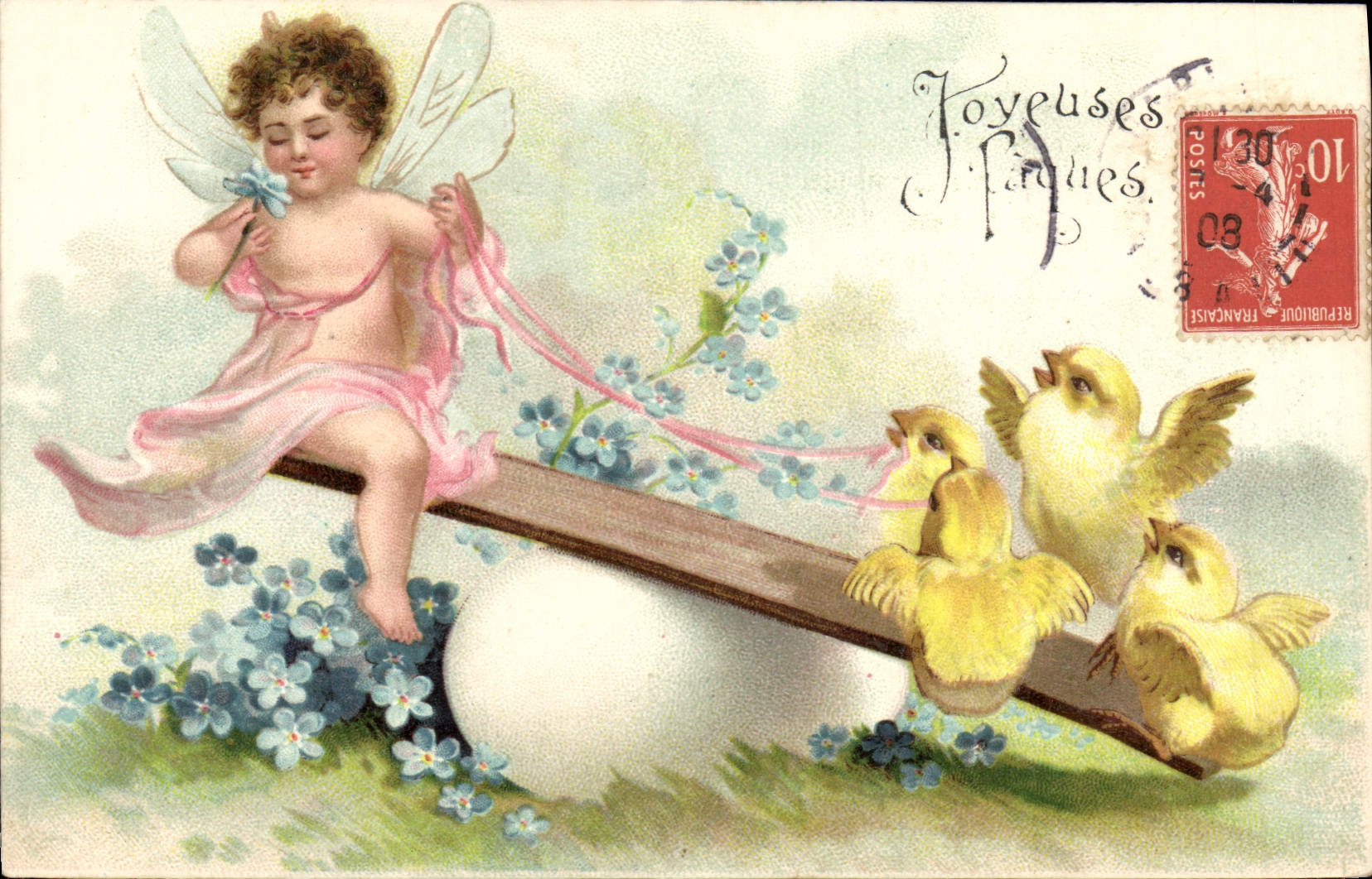 CPA Fantaisie Enfants Ange Paques Poussin Enfant