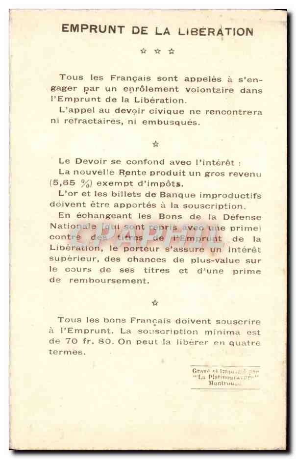 CPA Emprunt de la Nation Marechal Joffre Rivesaltes Militaria  — Rückseite