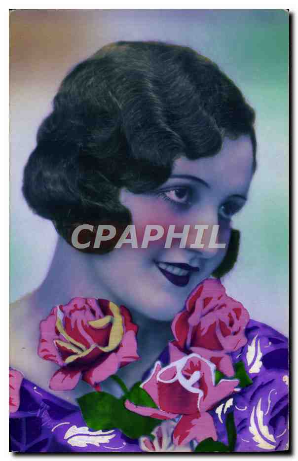Jeune femme — roses — éditeur inconnu, n° de série non visible