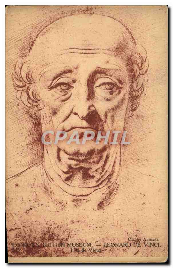 CPA Londres British Museum Leonard de Vinci Tete de vieux