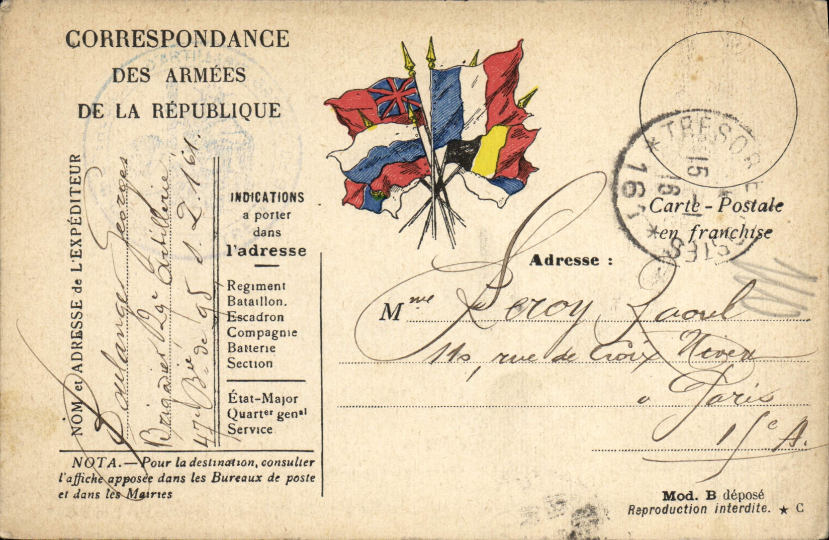 Correspondance des Armées de la République — Modèle B — Éditeur non visible