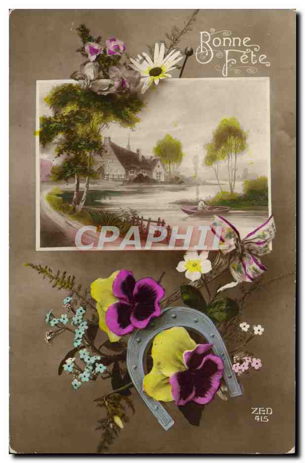 CPA Fantaisie Fleurs Bonen fete Fer a cheval