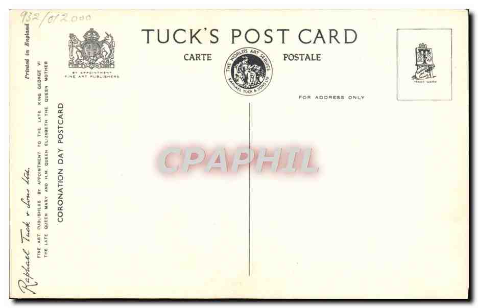 La procession de couronnement de Sa Majesté la Reine Elizabeth — Tuck Card CHT 18 — Back