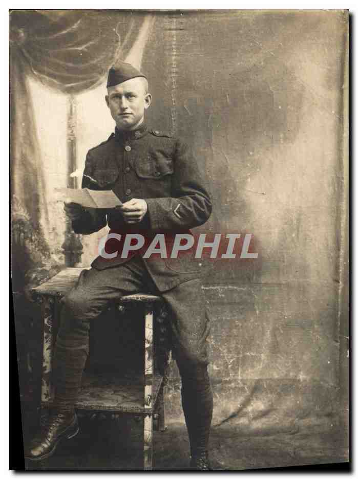 CARTE PHOTO Soldat americain 1918 Chester Bay Watto Louvois pres Maubeuge Sergent Wilmore H