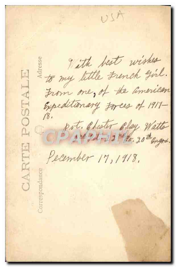 CARTE PHOTO Soldat americain 1918 Chester Bay Watto Louvois pres Maubeuge Sergent Wilmore H — Rückseite