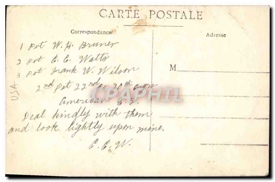 CARTE PHOTO Soldati americani Louvois pres Maubeuge Bruney Watto Wilson — Verso