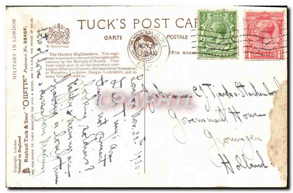 CPA Military In London Highlanders Militaria  — Back