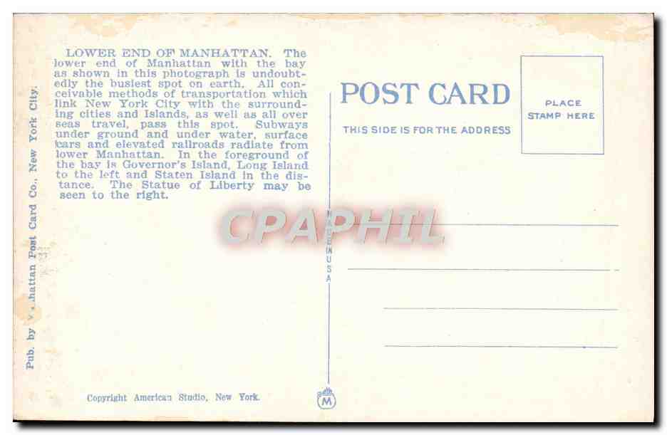 CPA Lower New York And Bay New York — Rückseite