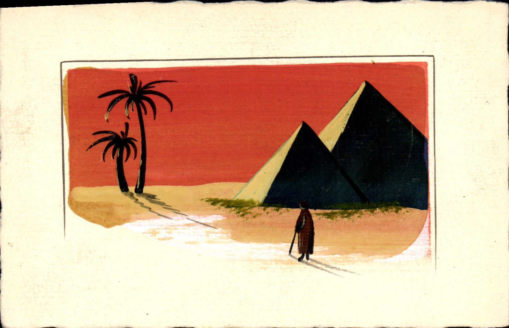 CPA Egypte (dessin peint a la main)