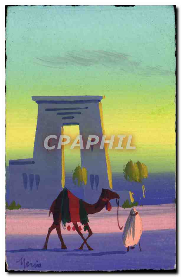 CPA Egypte Chameau (dessin peint a la main)