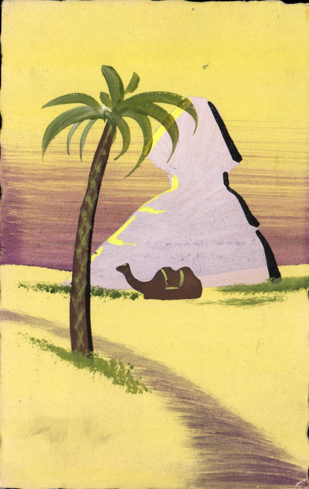 CPA Egypte Sphinw Chameau (dessin peint a la main)