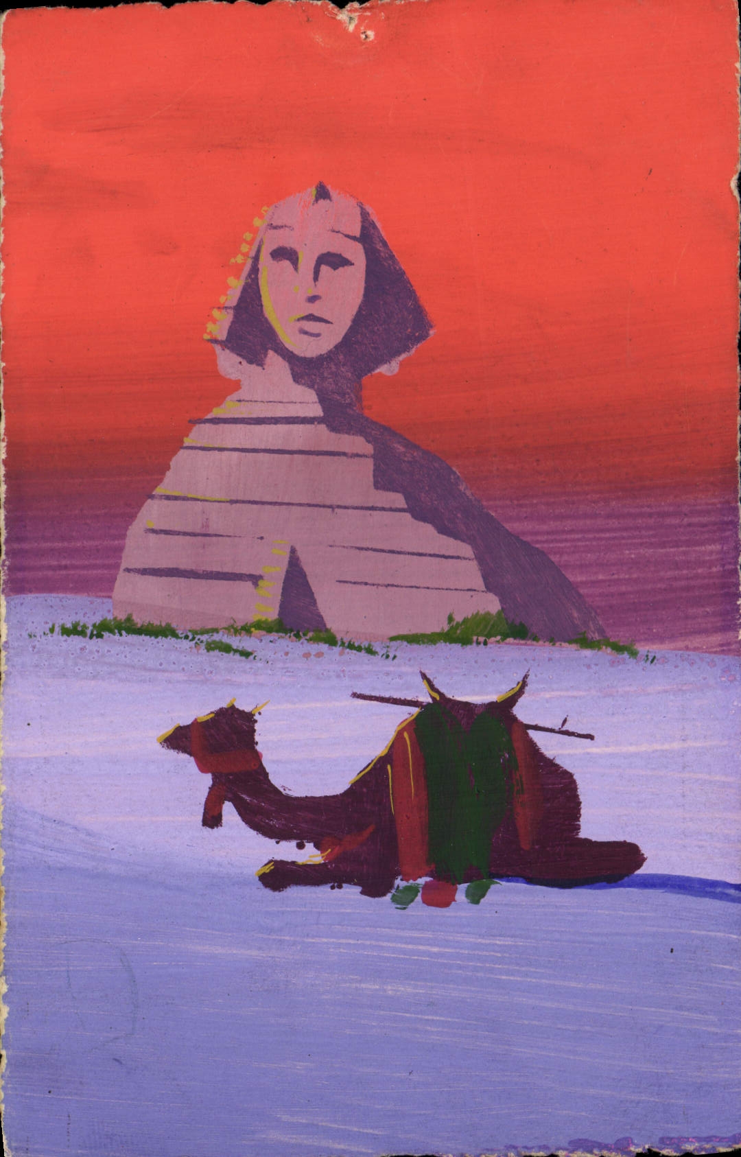 CPA Egypte Pyramide Chameau (dessin peint a la main)