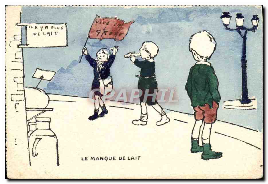 CPA Coloriee a la main Le Manque De Lait Enfants