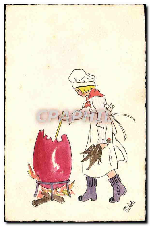 CPA Illustrateur Melek Enfant cuissant une poule