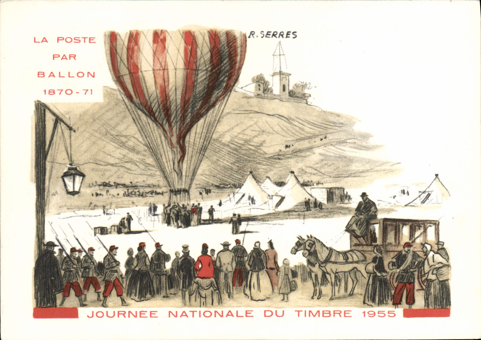 CPM La Poste Par Ballon 1870 1871 Journee Nationale Du Timbre 1955