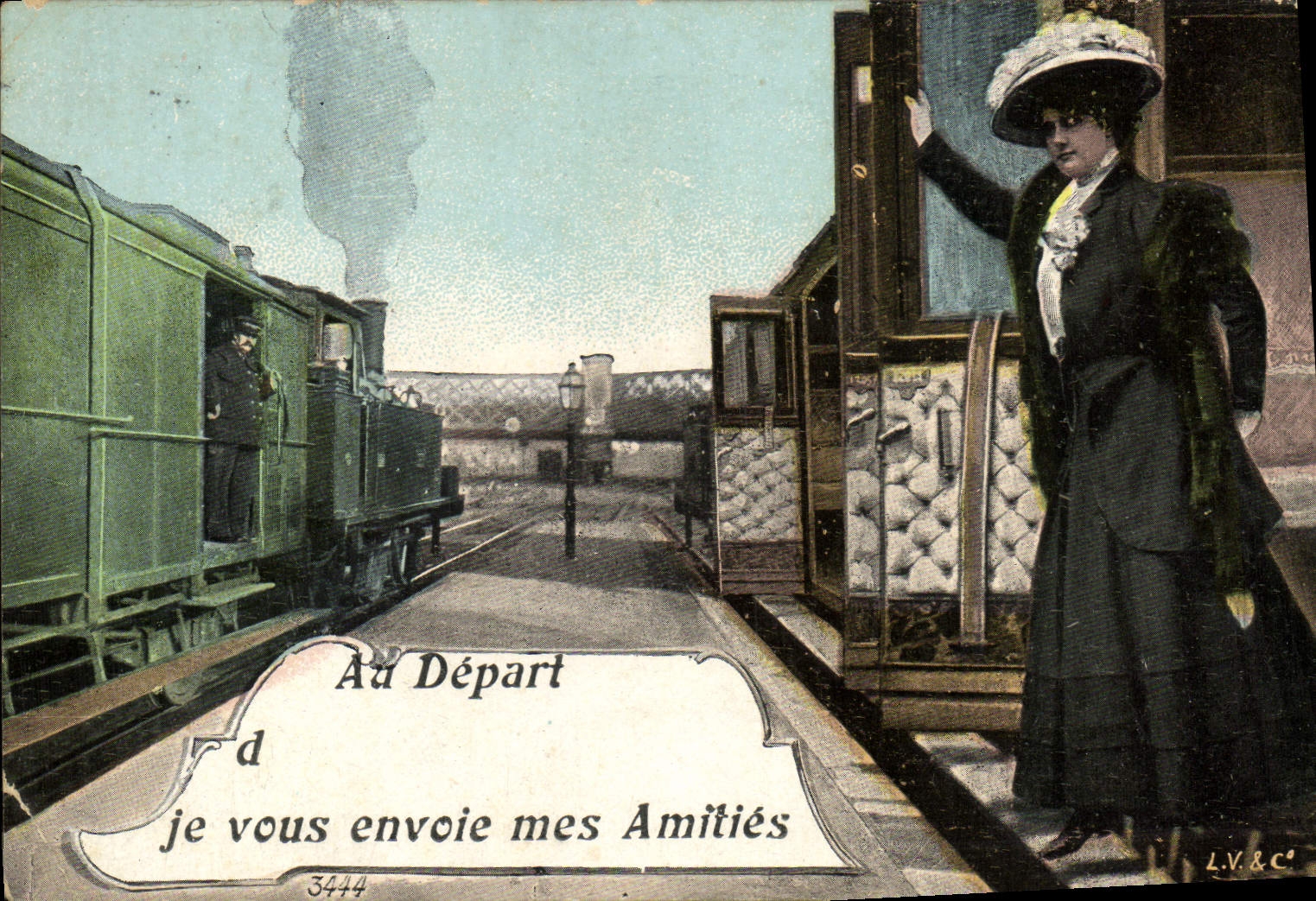 CPA Au Depart Je Vous Envoie Mes Amities Train