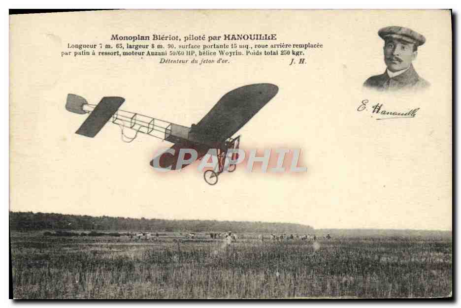 CPA Monoplan Bleriot Pilote Par Hanouille Avion 