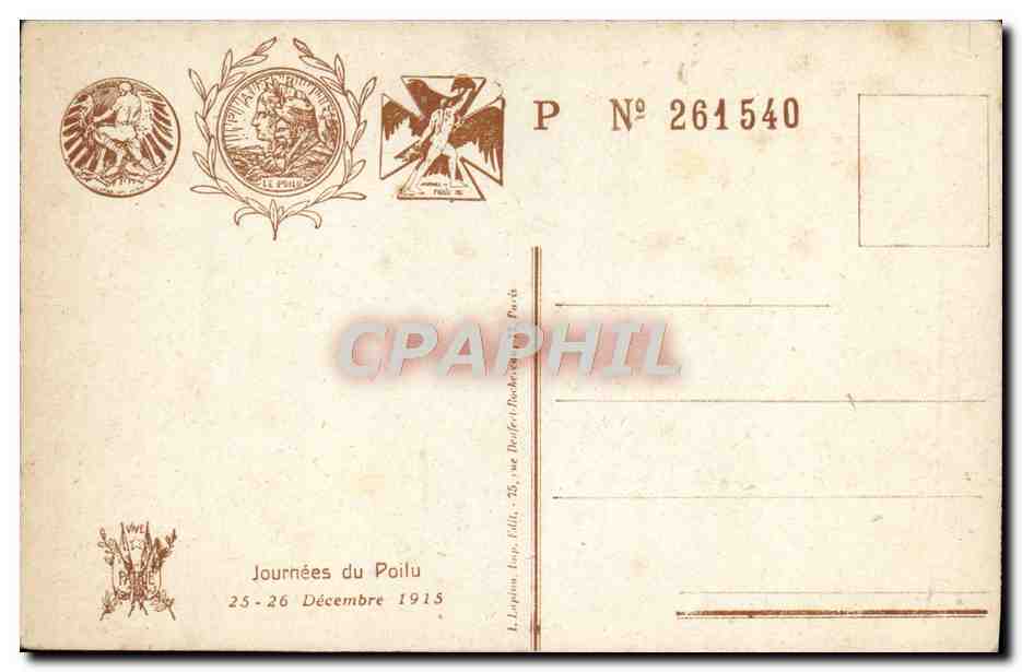 CPA Journee Du Poilu 25 26 decembre 1915 — Rückseite