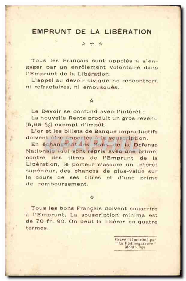 CPA Emprunt De La Liberation Les Vainqueurs De La Marne Marechal Foch Tarbes Militaria  — Rückseite
