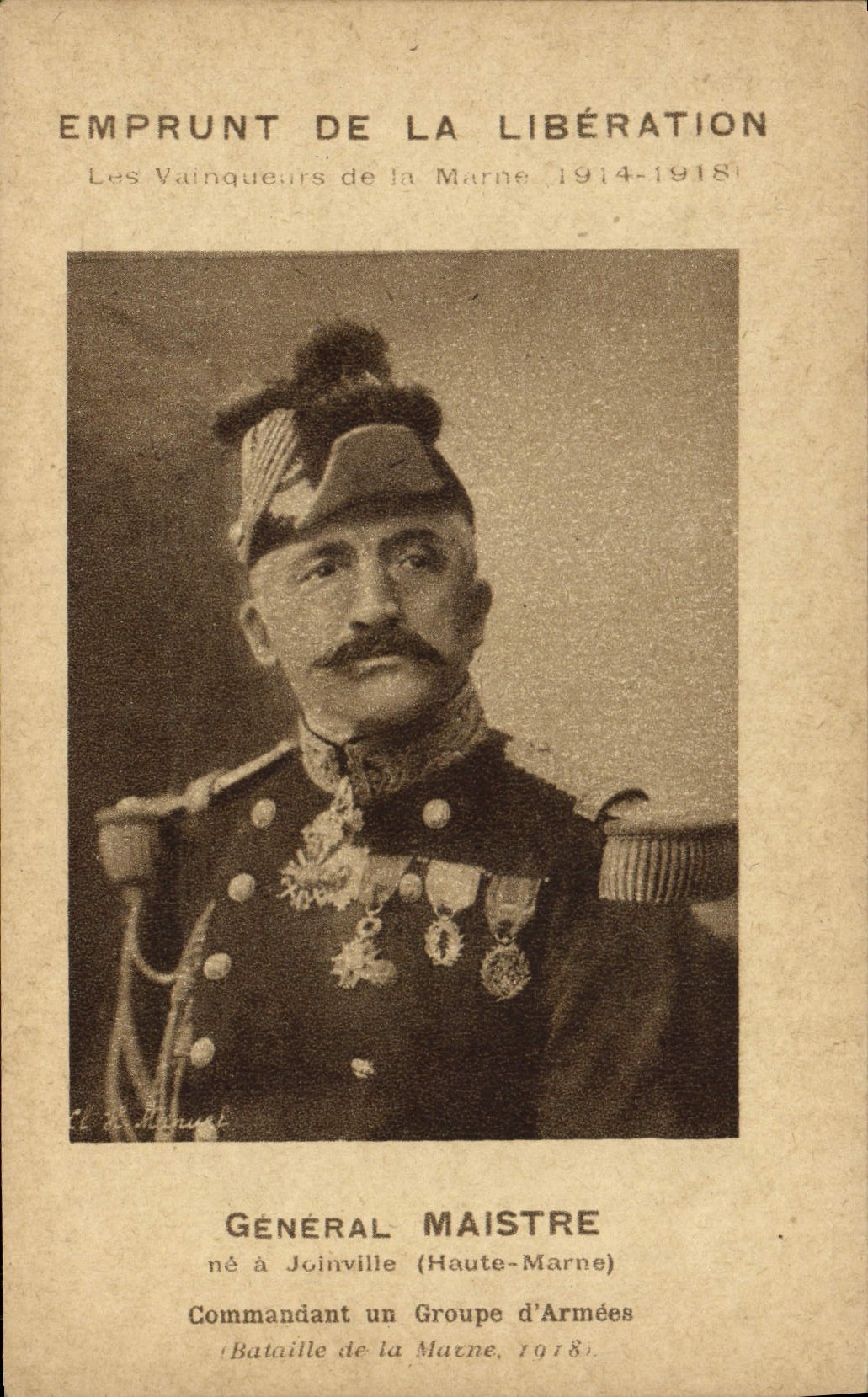 CPA Emprunt De La Liberation Vainqueurs de la Marne General Maistre Joinville Militaria 