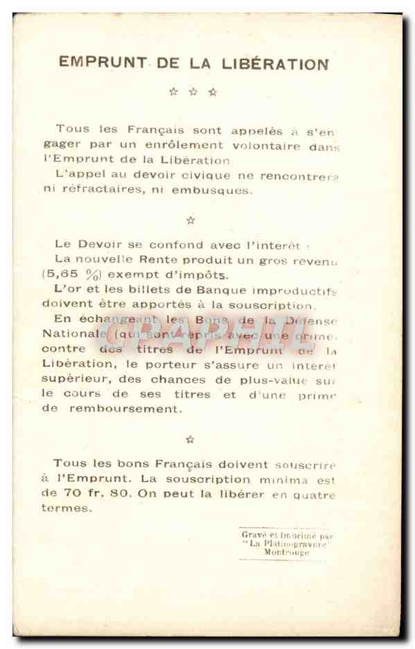 CPA Emprunt De La Liberation Vainqueurs de la Marne General Guillaumat Bourgneuf  — Verso