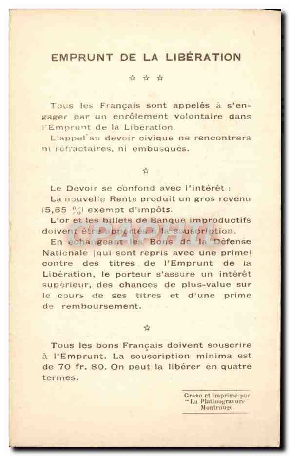 CPA Emprunt De La Liberation Les Vainqueurs De la Marne Gal de Langle de Cary Lorient Militaria — Rückseite