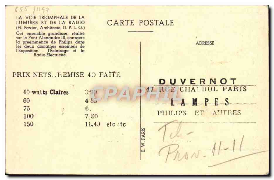 CPA La Voie Triomphale De La Lumiere Et De La Radio Realise Par Philips Paris Pont Alexandre III — Rückseite