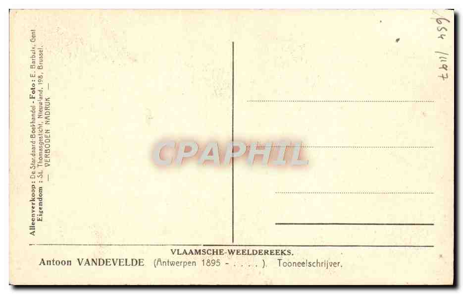 CPA Antoon Vendevelde Antwerpen 1895 Tonneelschrijver — Verso