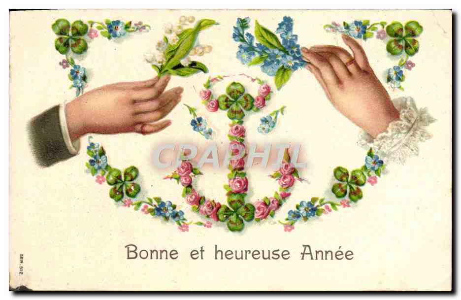 CPA Fantaisie Fleurs Mains Ancre de marine Bonne Et Heureuse Annee