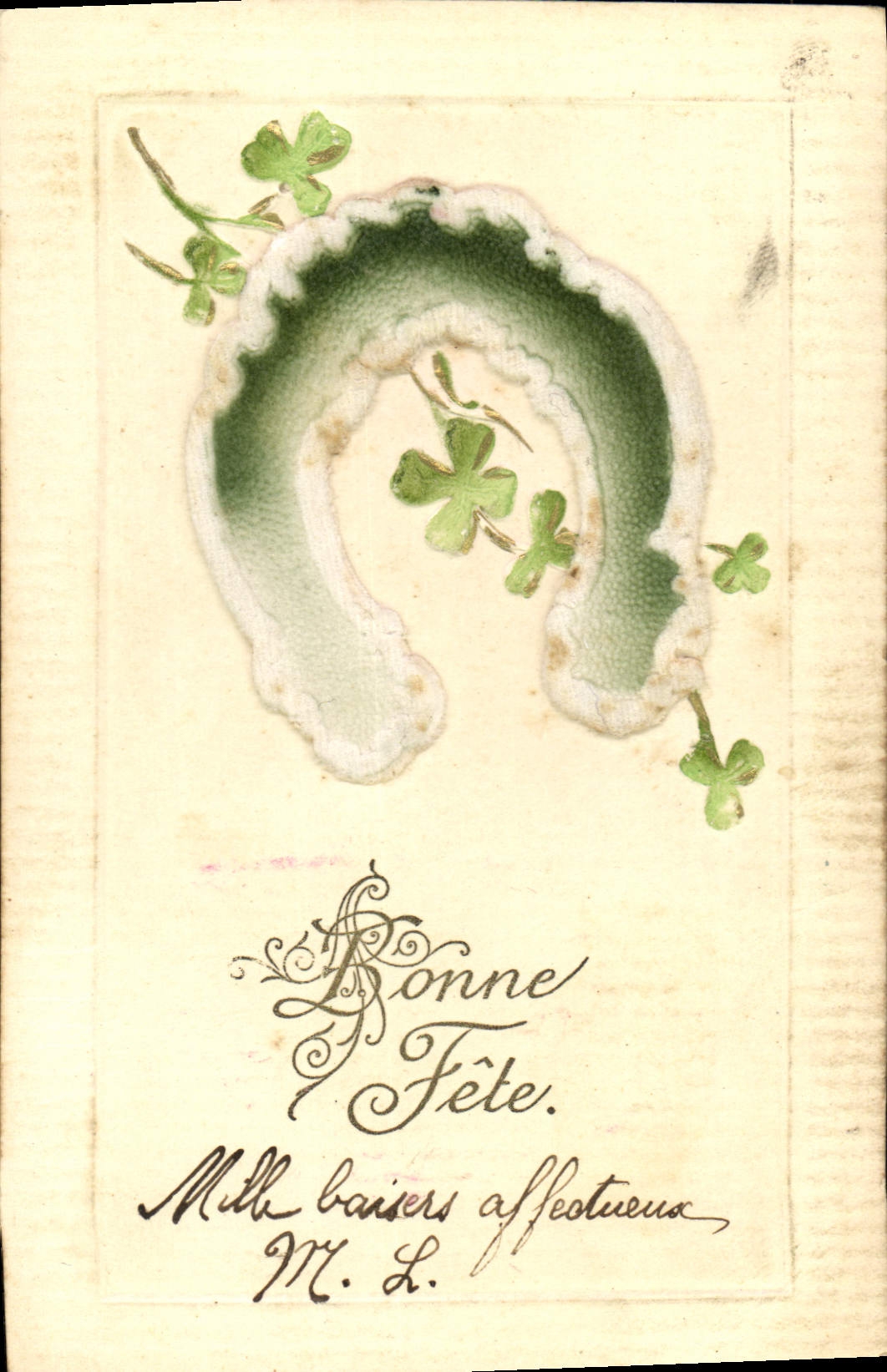 CPA Fantaisie Fleurs Trefle Fer a cheval Bonne Fete