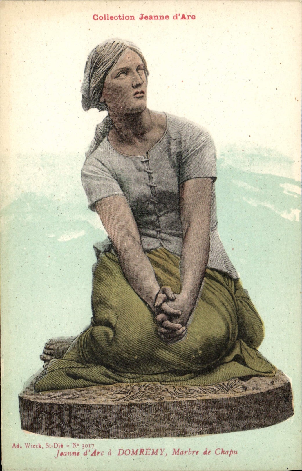 Jeanne d'Arc à Domrémy — statue en marbre — Ad. Wieck, St-Dié, n° 3017