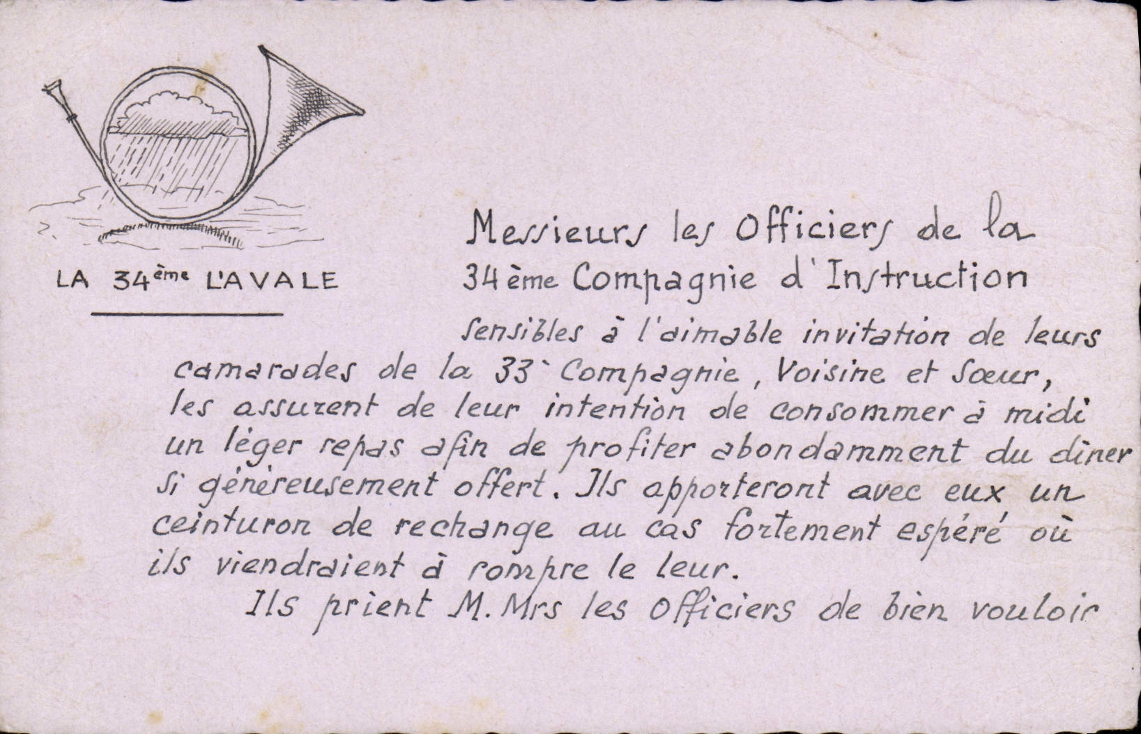 CPM Messieurs Les Officiers De La 34eme compagnie d'instruction Corps de chasse Militaria