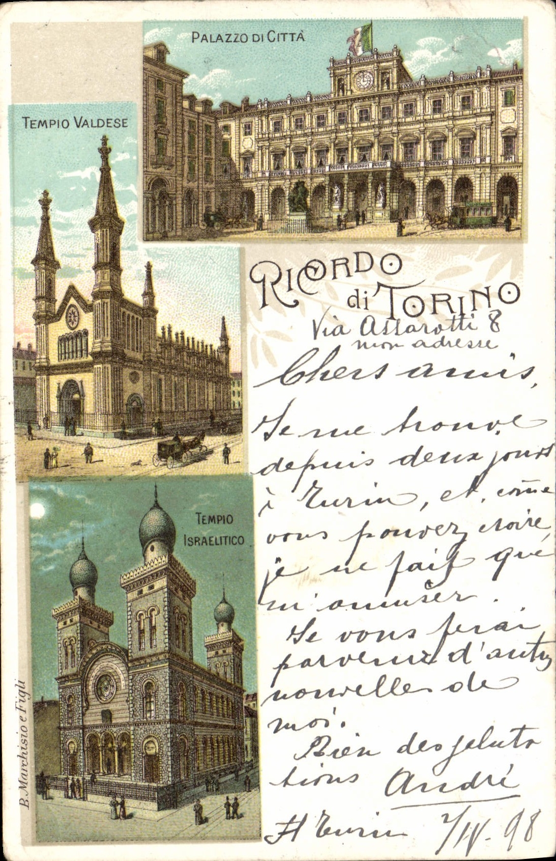 CPA Palazzo Di Citta Tempio Valdese Ricardo Di Torino carte 1898 RARE