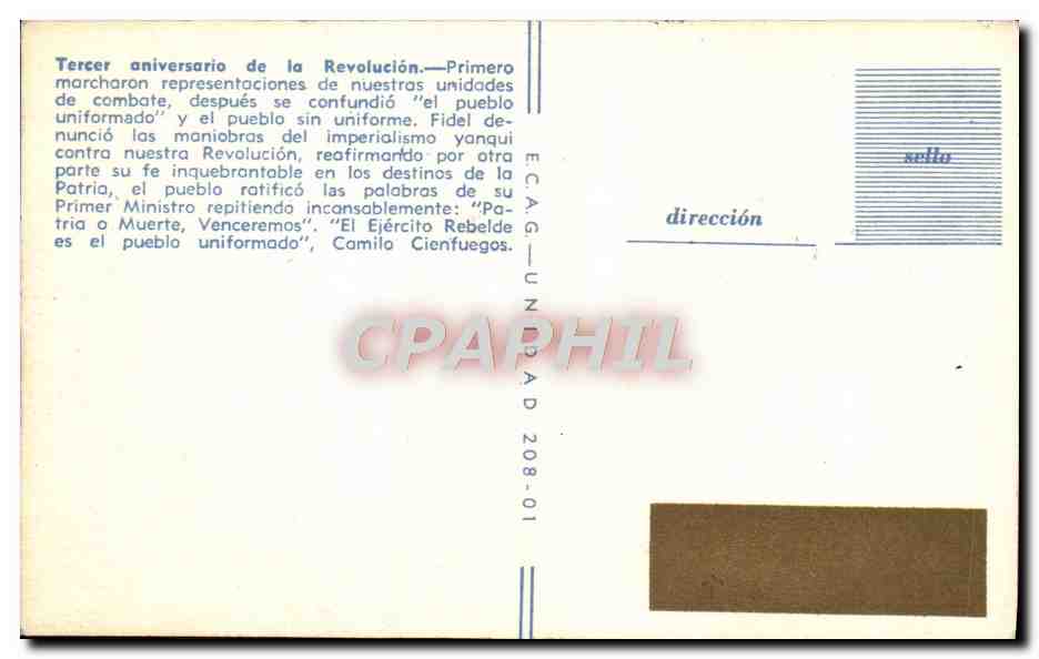 CPM Tercer Aniversario De La Revolucion Primero Marcharon Fidel Castro Communiste Cuba — Back