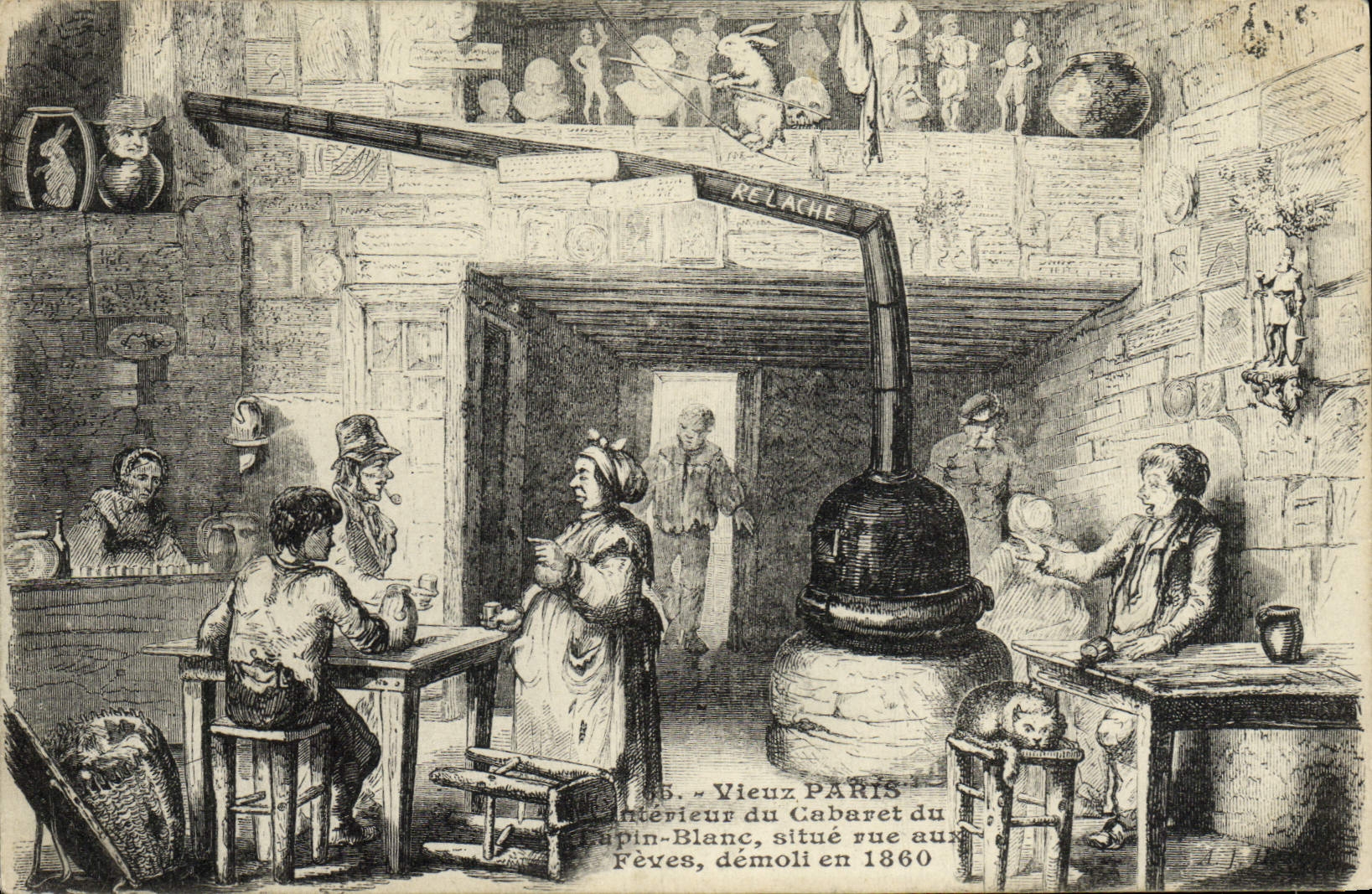 CPA Vieux Paris Interieur Du Cabaret Du Lapin Blanc Rue aux FEves demoli en 1860