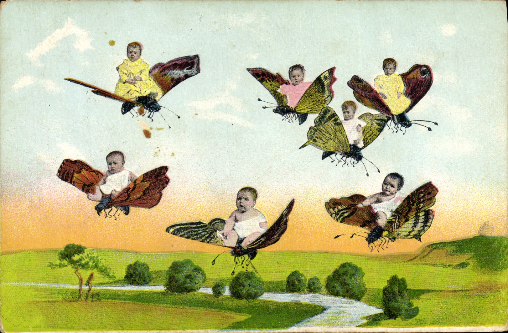 CPA Fantaisie Enfants Papillons Insectes