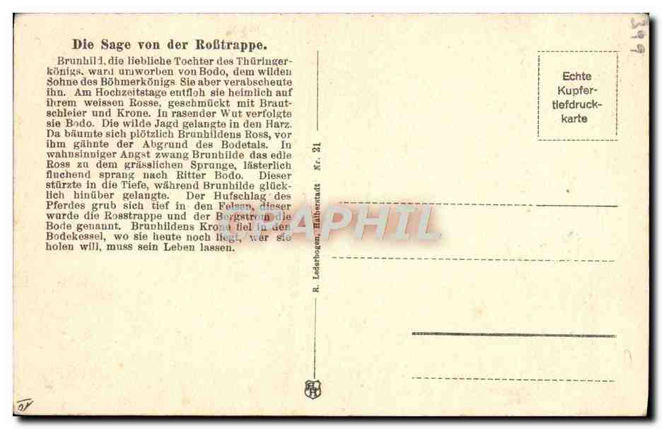 CPA Die Sage Von Der Rosstrappe — Rückseite