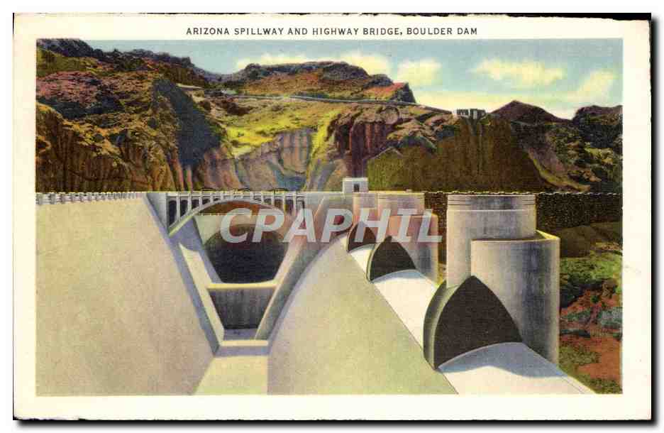CPA Highway Across Boulder Dam Connecting Nevada And Arizona — Back