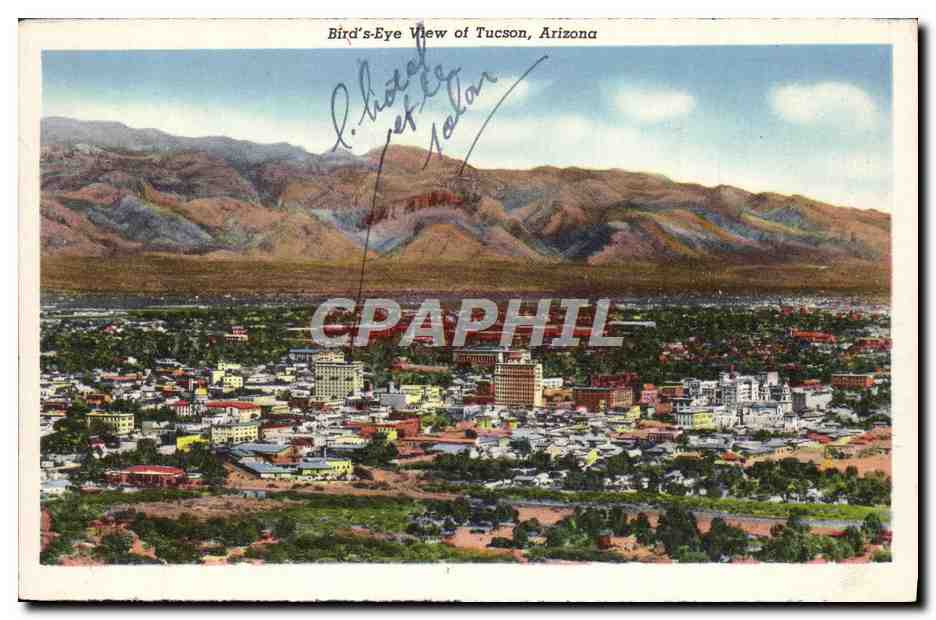 CPA Patio Of The Lodge On The Desert Bird's eye view of Tucson  — Back